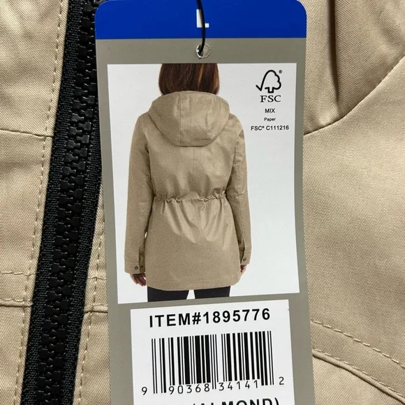 Hunter Women’s Almond/Tan Water Resistant Jacket with Hood, Size Large, New - Picture 3 of 11